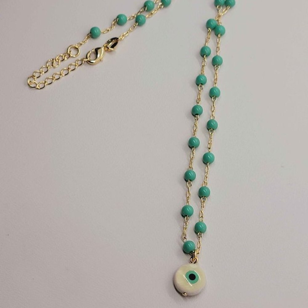 Brazilian 18k Gold Filled Turquoise Evil Eye Necklace - Picture 2 of 4